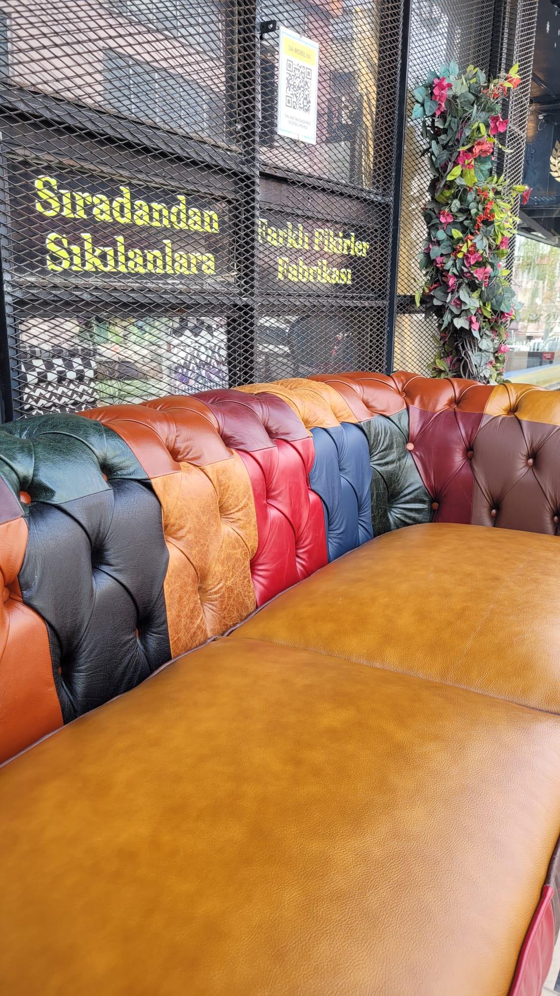 3A MOBİLYA İTALYAN HAKİKİ DERİ DALLAS CHESTERFİELD 