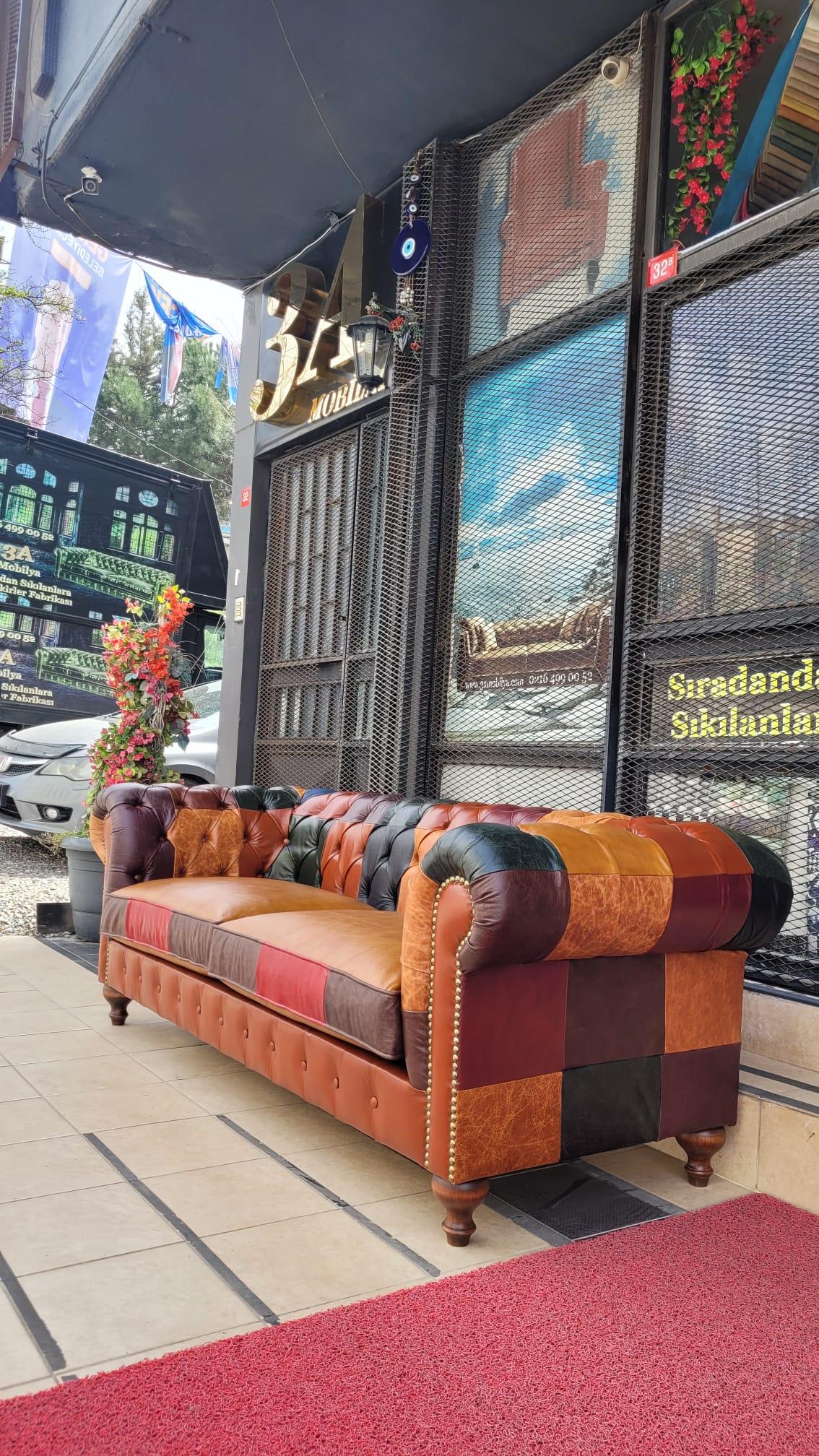 3A MOBİLYA İTALYAN HAKİKİ DERİ DALLAS CHESTERFİELD 