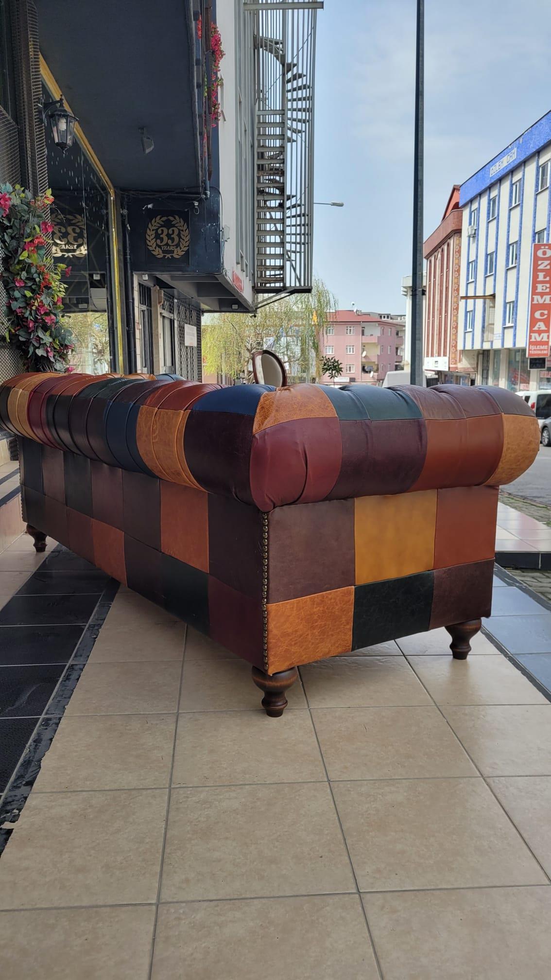 3A MOBİLYA İTALYAN HAKİKİ DERİ DALLAS CHESTERFİELD 