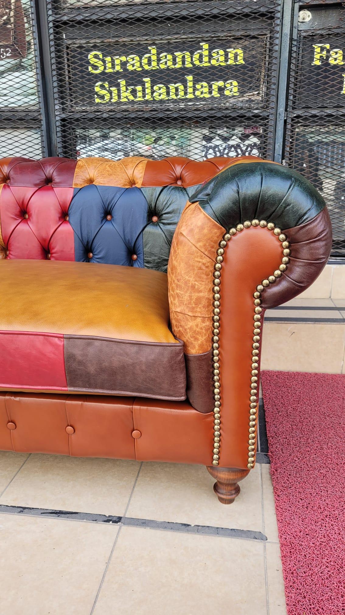 3A MOBİLYA İTALYAN HAKİKİ DERİ DALLAS CHESTERFİELD 