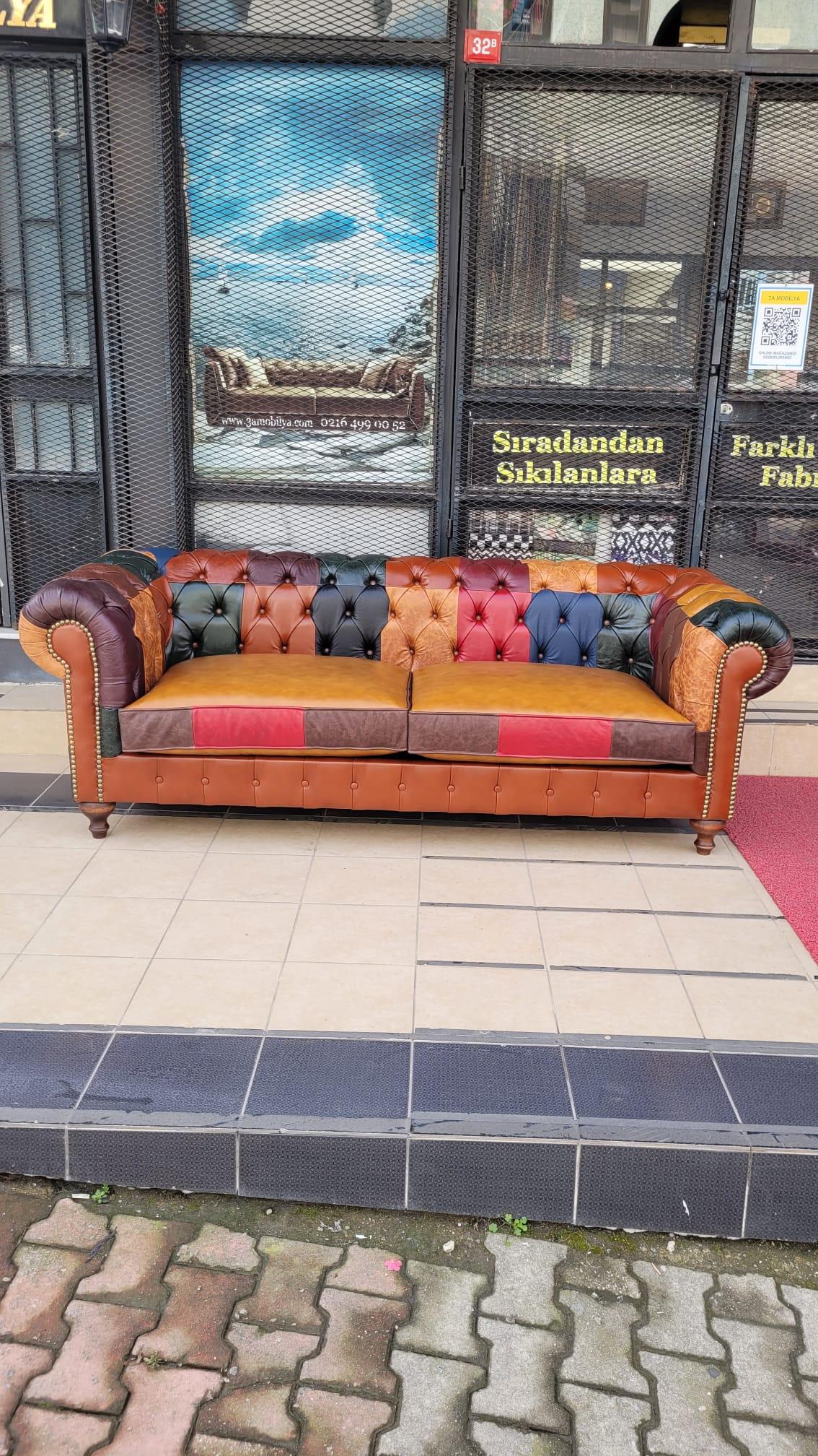 3A MOBİLYA İTALYAN HAKİKİ DERİ DALLAS CHESTERFİELD 