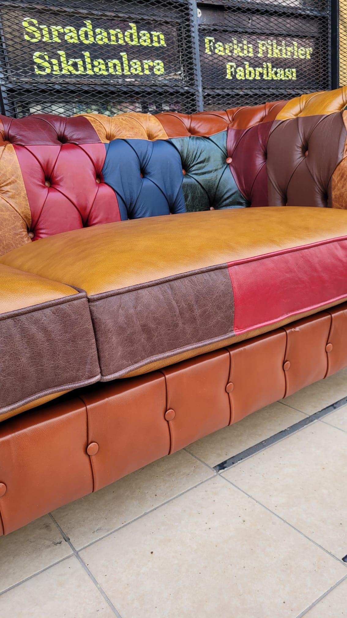 3A MOBİLYA İTALYAN HAKİKİ DERİ DALLAS CHESTERFİELD 