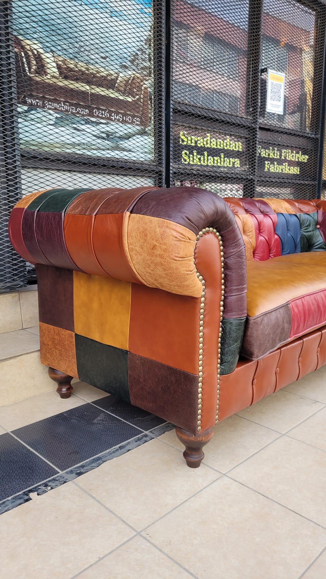 3A MOBİLYA İTALYAN HAKİKİ DERİ DALLAS CHESTERFİELD 