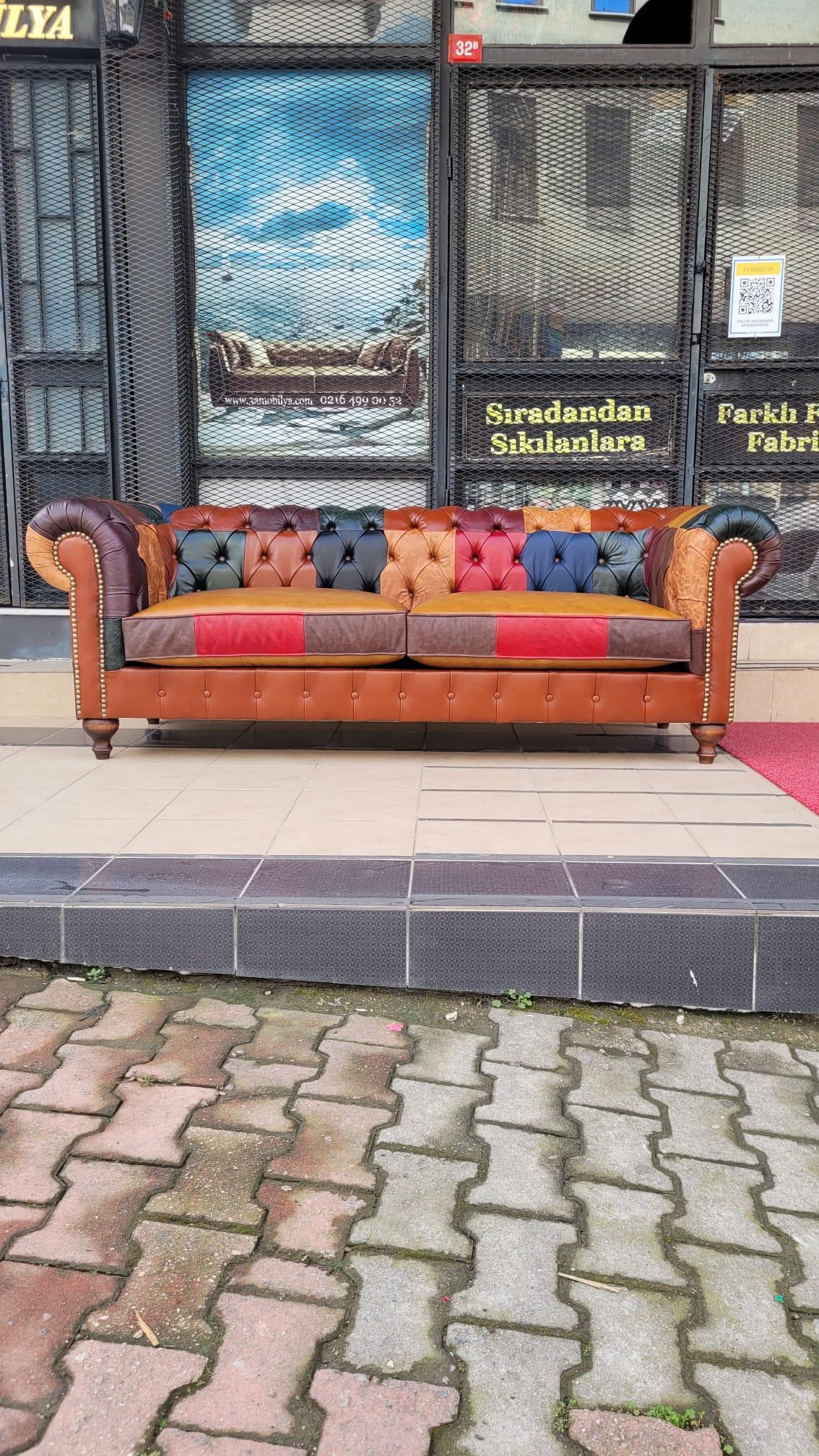 3A MOBİLYA İTALYAN HAKİKİ DERİ DALLAS CHESTERFİELD 