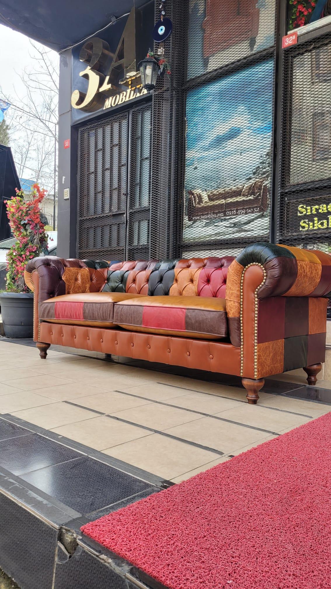 3A MOBİLYA İTALYAN HAKİKİ DERİ DALLAS CHESTERFİELD 