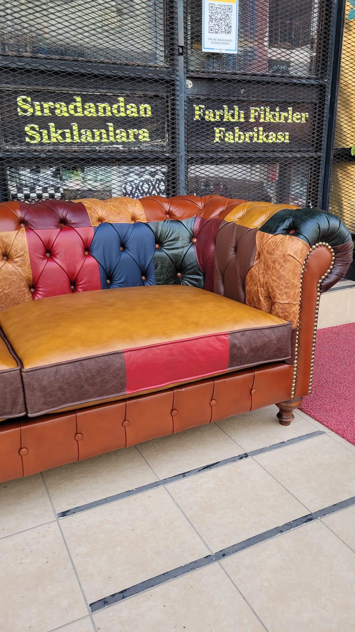 3A MOBİLYA İTALYAN HAKİKİ DERİ DALLAS CHESTERFİELD 