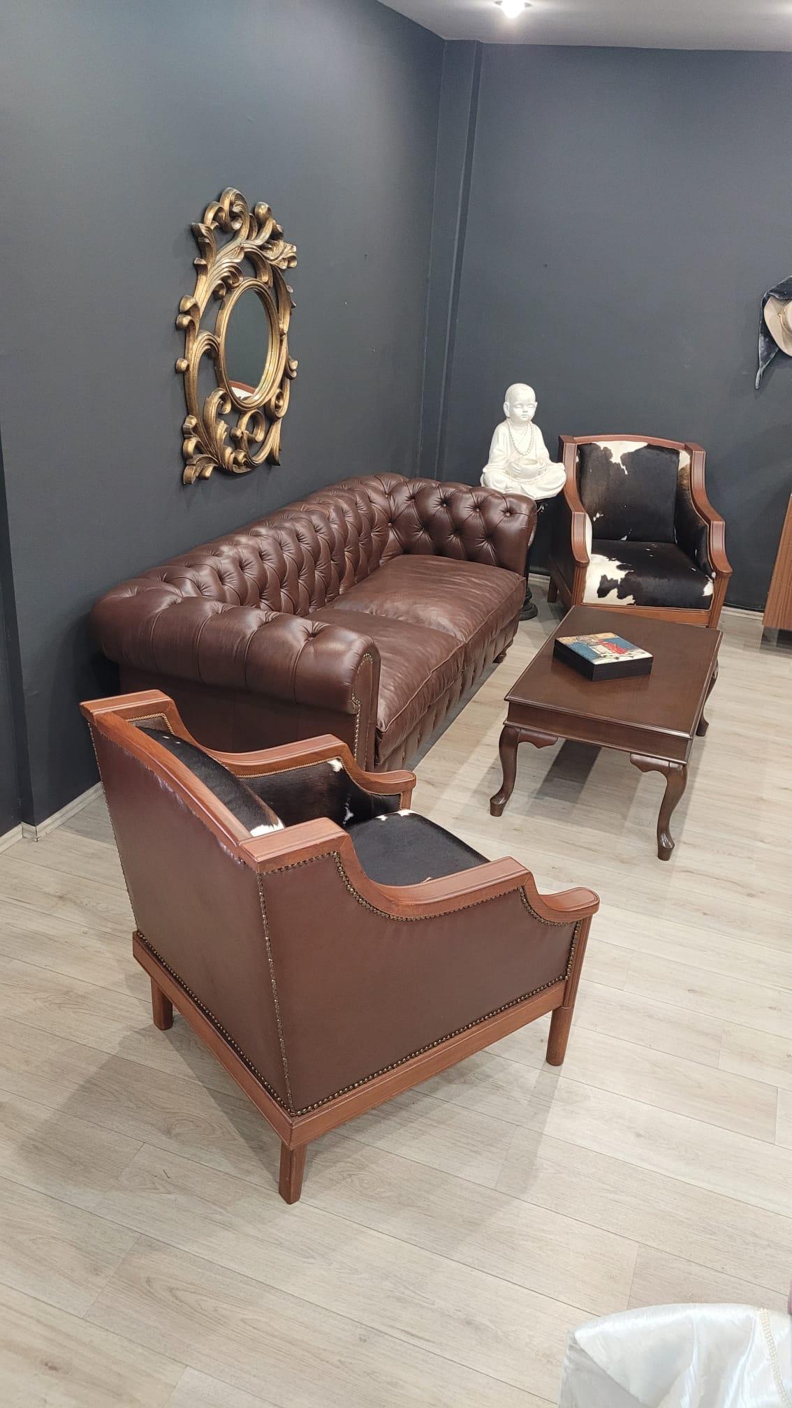 3A MOBİLYA İTALYAN HAKİKİ DERİ TEXAS CHESTERİELD TAKIMI 3+1+1