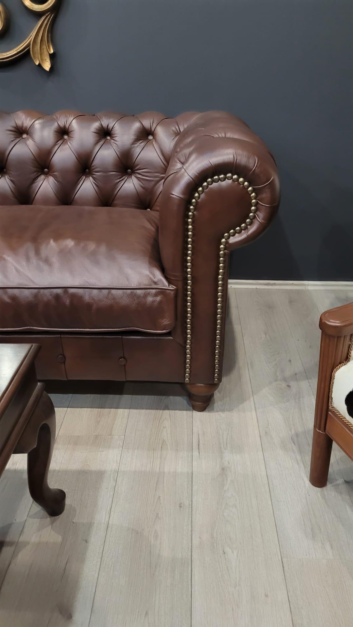 3A MOBİLYA İTALYAN HAKİKİ DERİ TEXAS CHESTERİELD TAKIMI 3+1+1