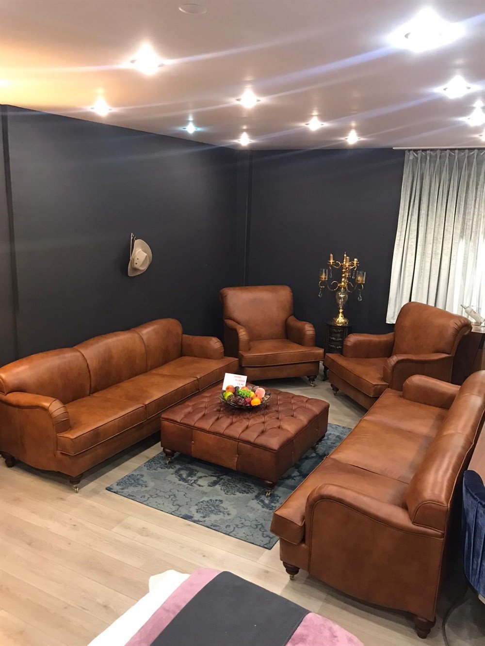 3A MOBİLYA KİNG EDWARD REAL  İTALİAN LEATHER  SOFA  3+3+1+1+PUF