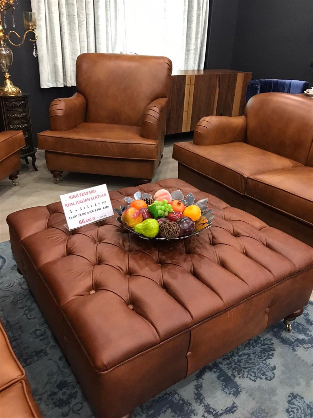 3A MOBİLYA KİNG EDWARD REAL  İTALİAN LEATHER  SOFA  3+3+1+1+PUF