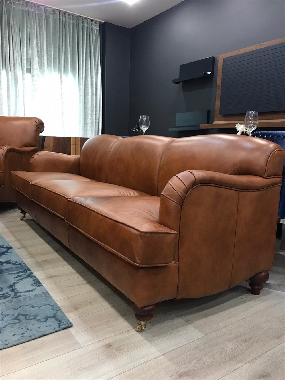 3A MOBİLYA KİNG EDWARD REAL  İTALİAN LEATHER  SOFA  3+3+1+1+PUF