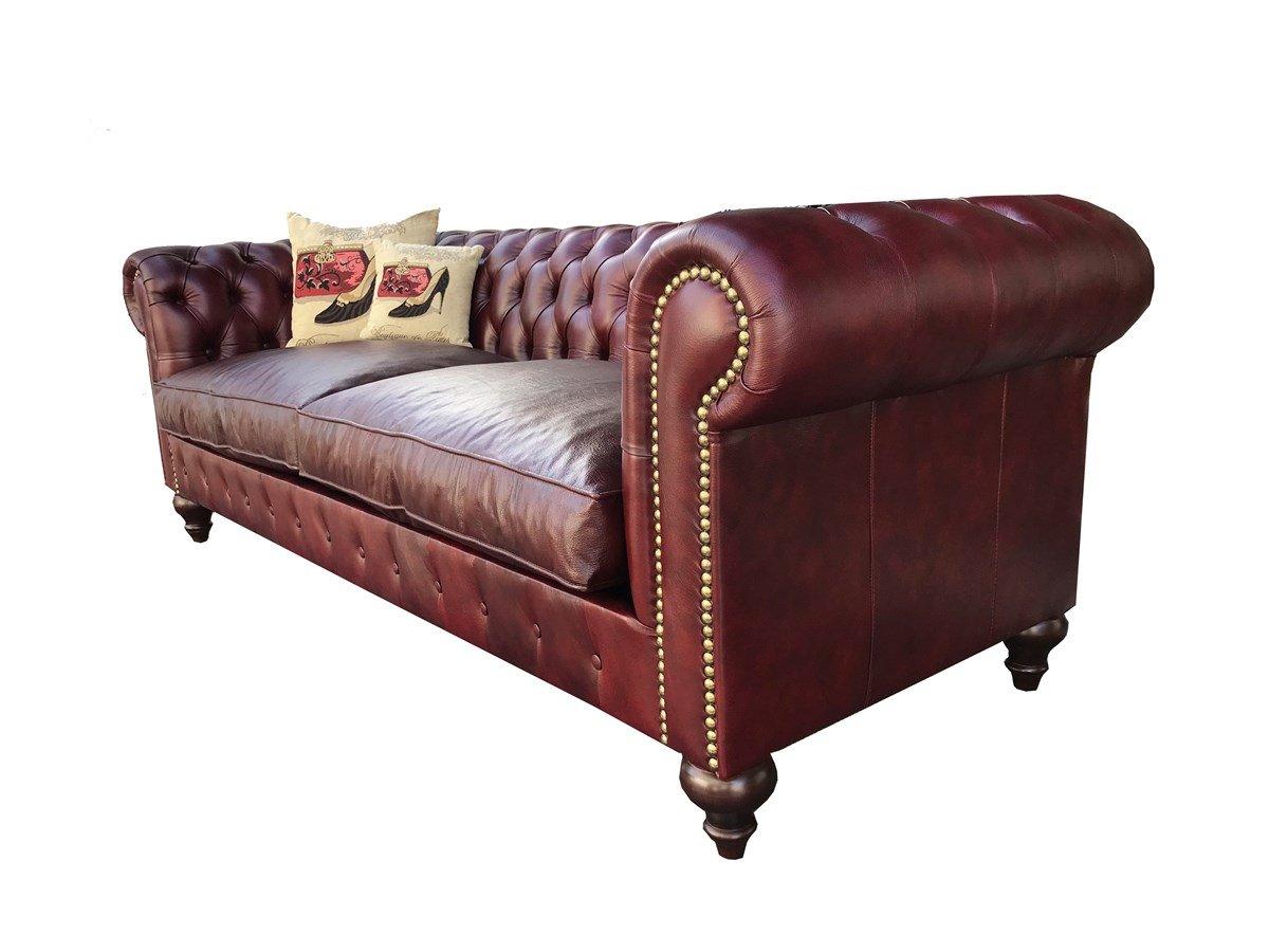 3A Mobilya Kızıl Kahve Hakiki Deri Chesterfield