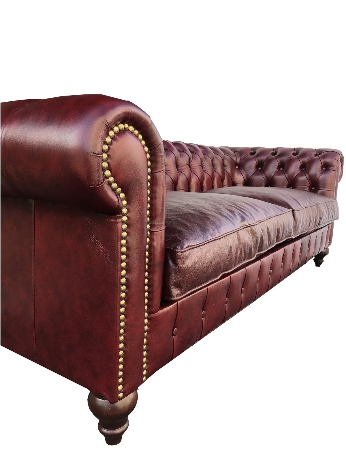 3A Mobilya Kızıl Kahve Hakiki Deri Chesterfield