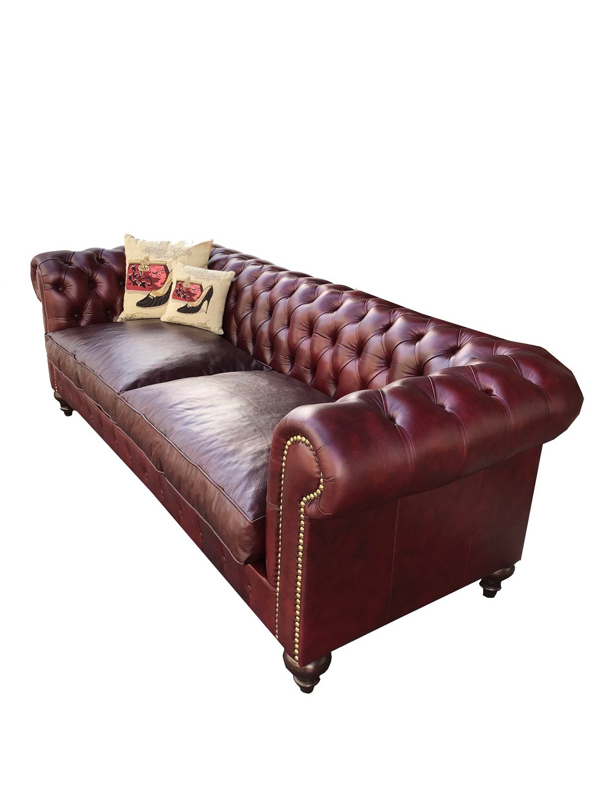 3A Mobilya Kızıl Kahve Hakiki Deri Chesterfield