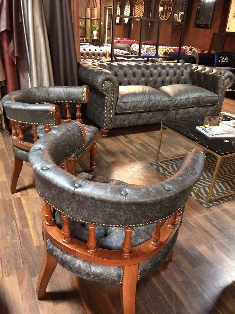 3A MOBİLYA LANCHESTER HAKİKİ DERİ CHESTER TAKIMI 3+3+1+1+1+1