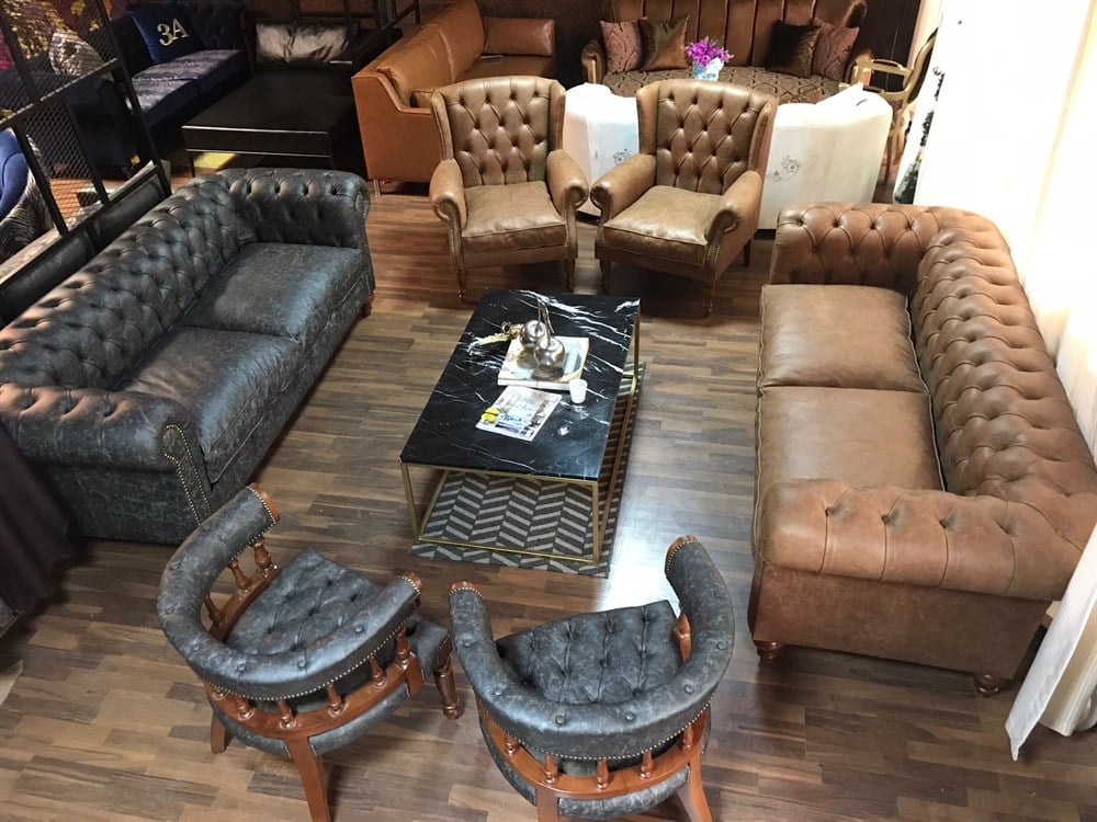 3A MOBİLYA LANCHESTER HAKİKİ DERİ CHESTER TAKIMI 3+3+1+1+1+1