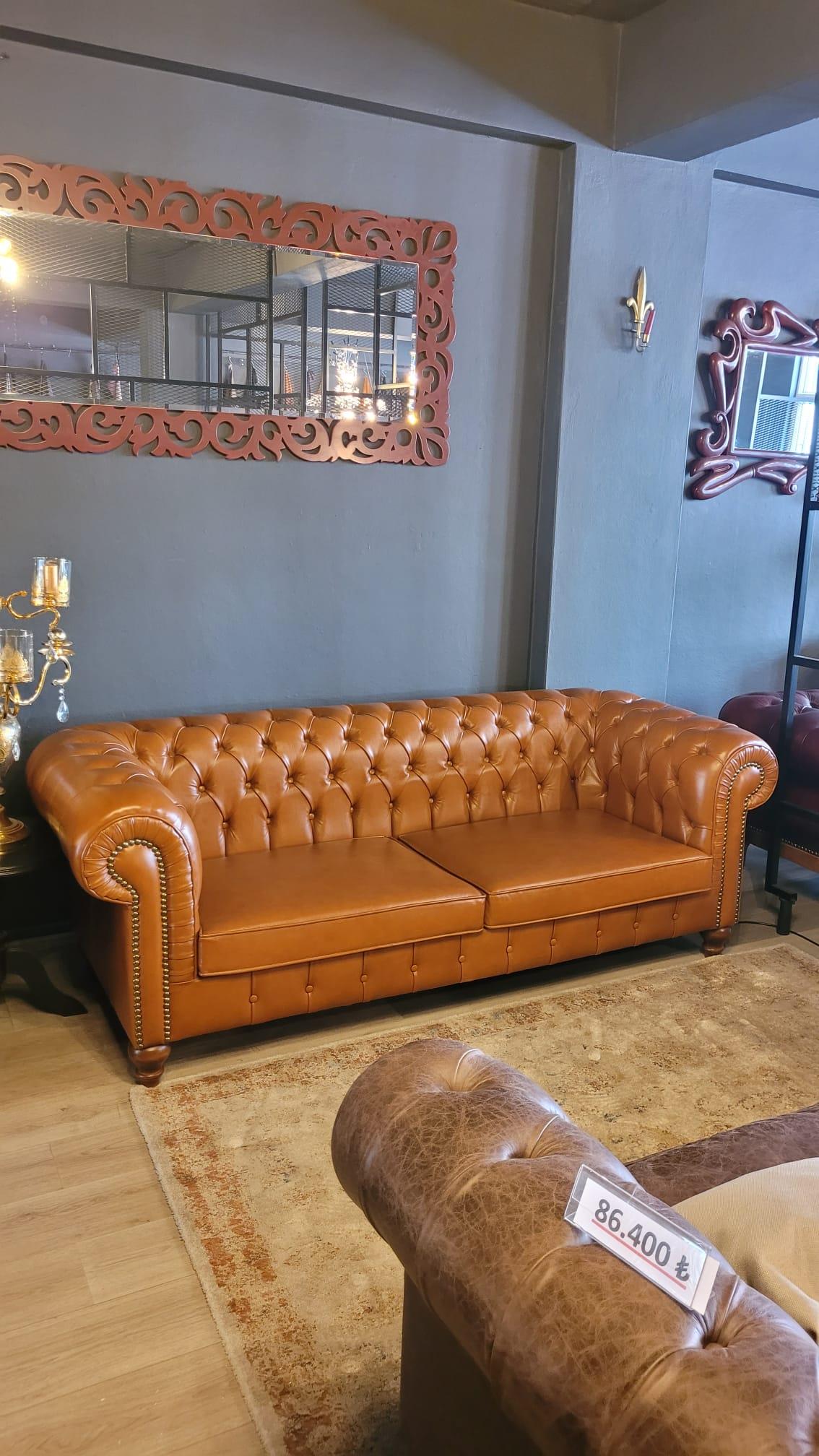 3A MOBİLYA MAYA TABA HAKİKİ DERİ CHESTERFİELD 