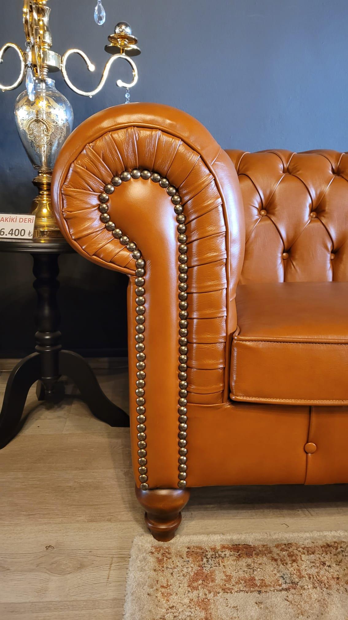 3A MOBİLYA MAYA TABA HAKİKİ DERİ CHESTERFİELD 