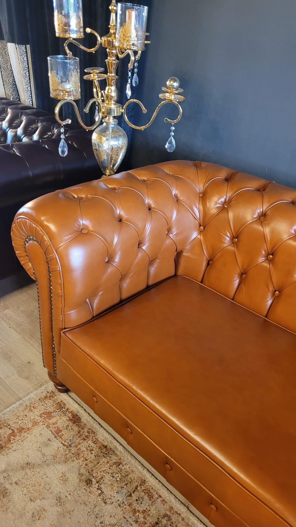 3A MOBİLYA MAYA TABA HAKİKİ DERİ CHESTERFİELD 