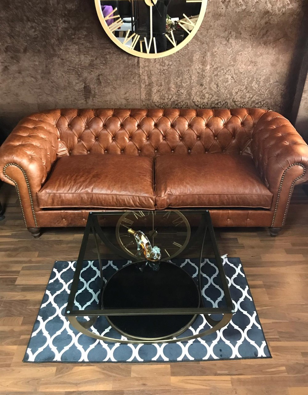 3A MOBİLYA MAYA TABA HAKİKİ DERİ CHESTERFİELD