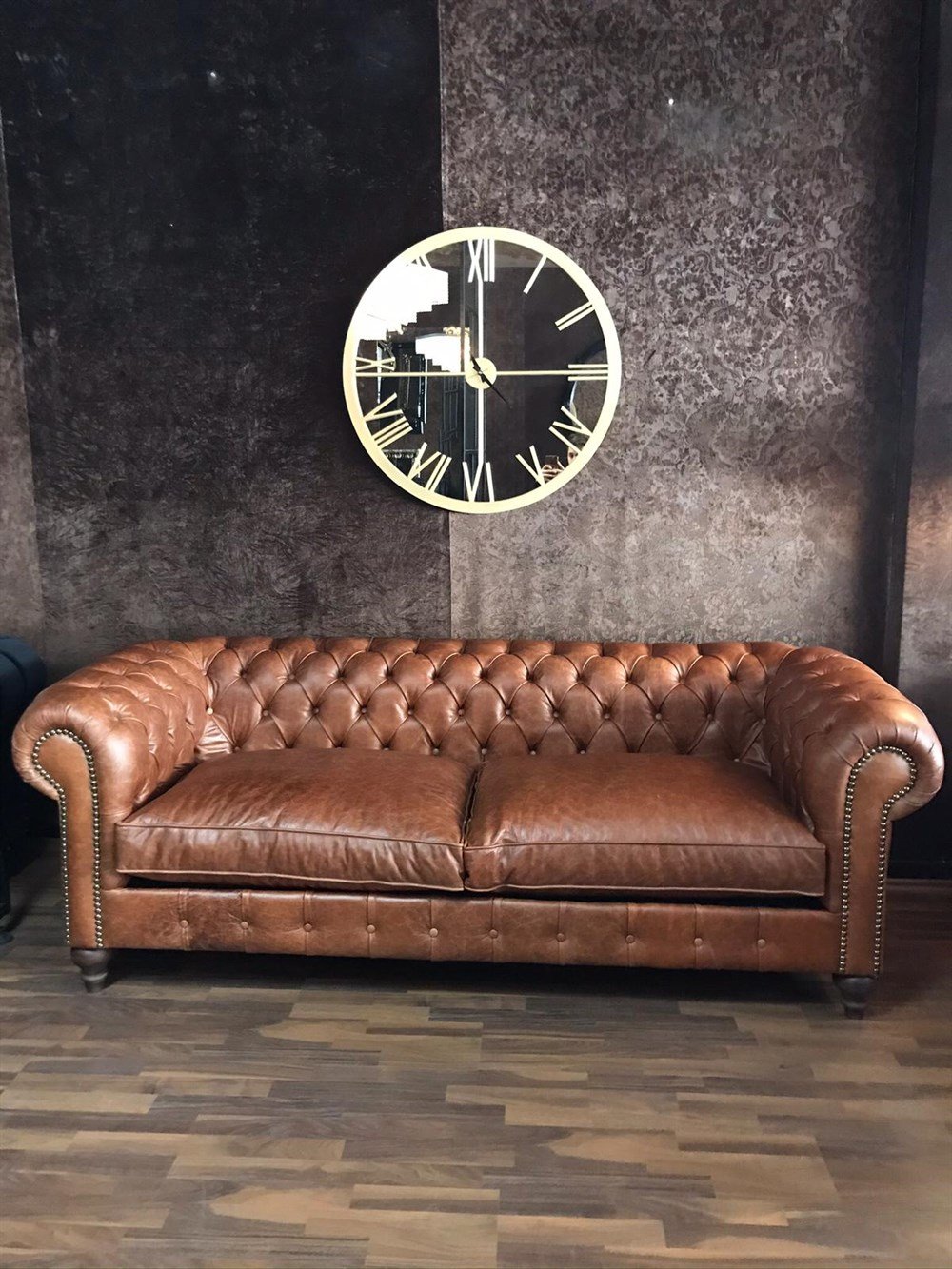 3A MOBİLYA MAYA TABA HAKİKİ DERİ CHESTERFİELD