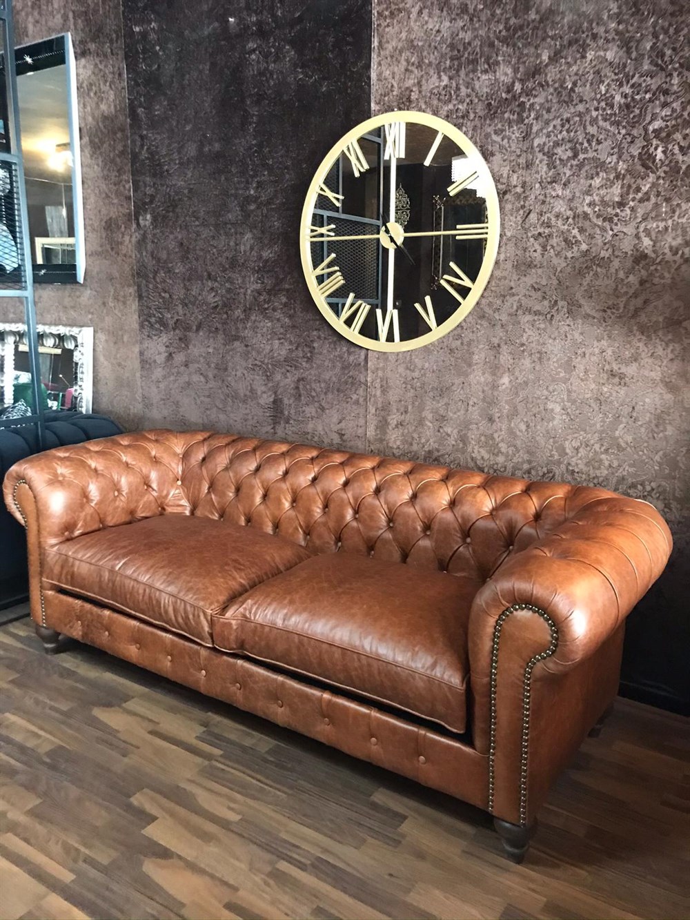 3A MOBİLYA MAYA TABA HAKİKİ DERİ CHESTERFİELD
