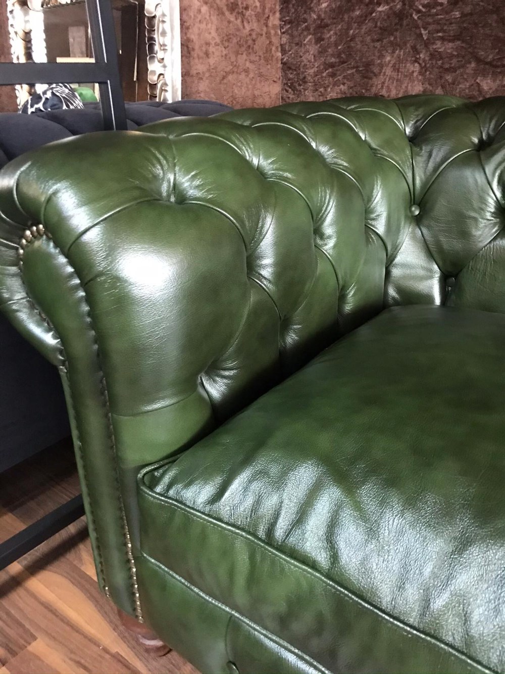 3A MOBİLYA MAYA YEŞİL HAKİKİ DERİ CHESTERFİELD