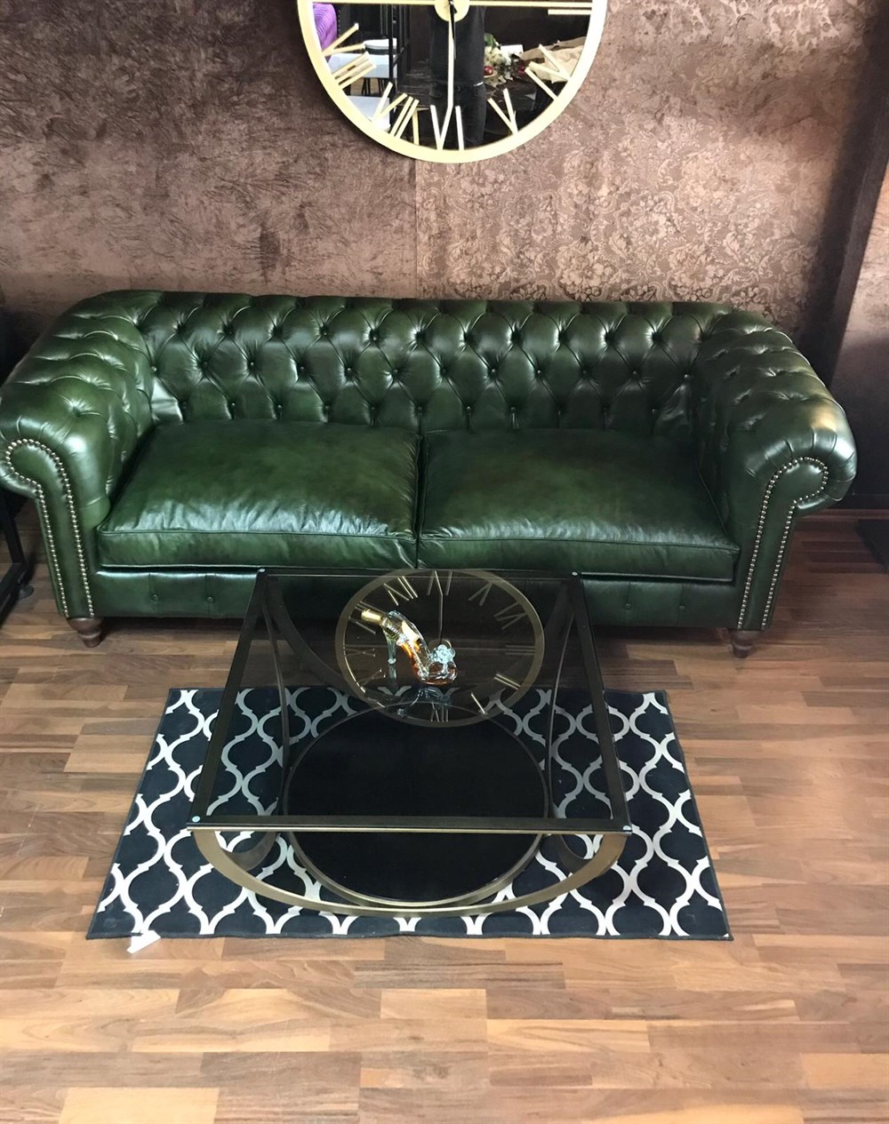 3A MOBİLYA MAYA YEŞİL HAKİKİ DERİ CHESTERFİELD