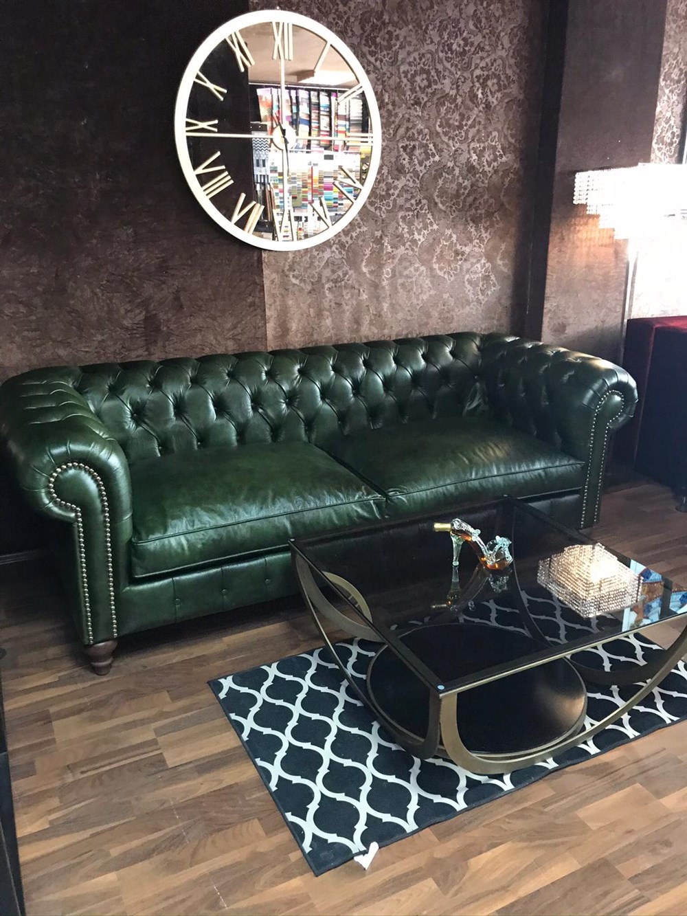 3A MOBİLYA MAYA YEŞİL HAKİKİ DERİ CHESTERFİELD