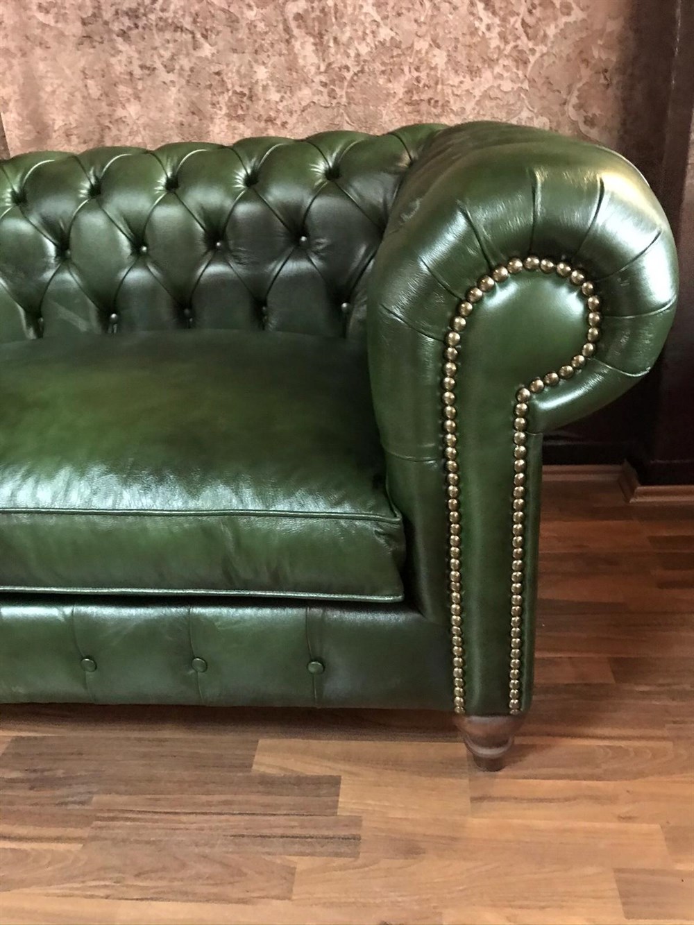 3A MOBİLYA MAYA YEŞİL HAKİKİ DERİ CHESTERFİELD