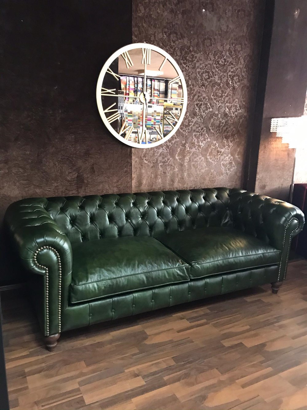 3A MOBİLYA MAYA YEŞİL HAKİKİ DERİ CHESTERFİELD