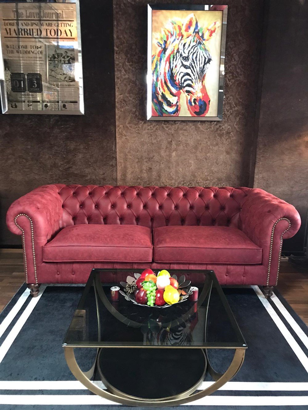 3A Mobilya Nar Çiçeği Chesterfield