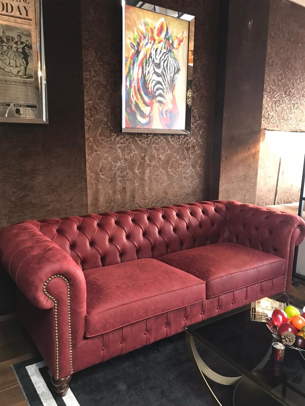 3A Mobilya Nar Çiçeği Chesterfield