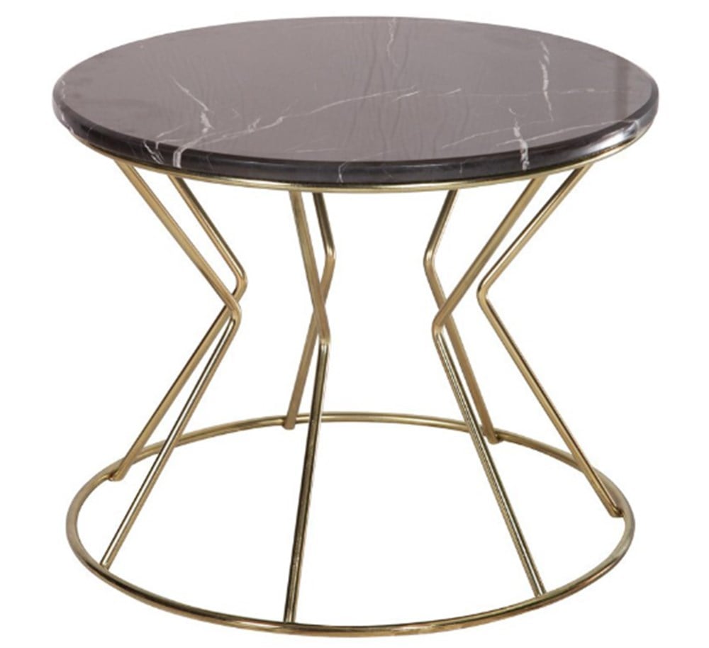 3A Mobilya Onix Mermer Gold Sehpa - Altın Siyah Beyaz