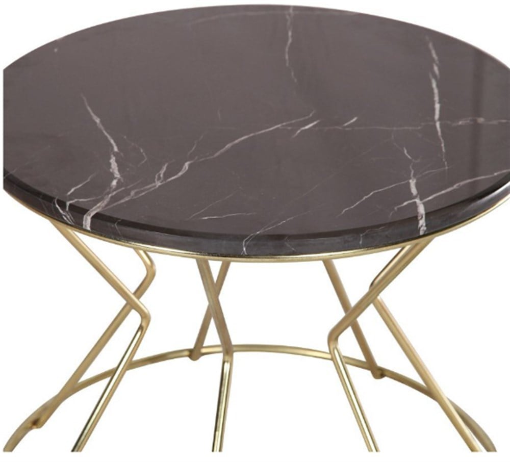 3A Mobilya Onix Mermer Gold Sehpa - Altın Siyah Beyaz