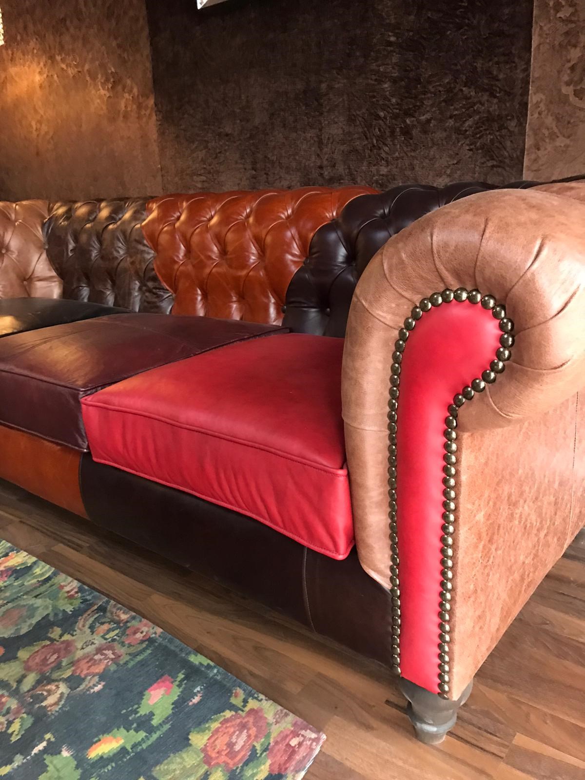 3A MOBİLYA PATCHWORK GERÇEK DERİ CHESTERFİELD