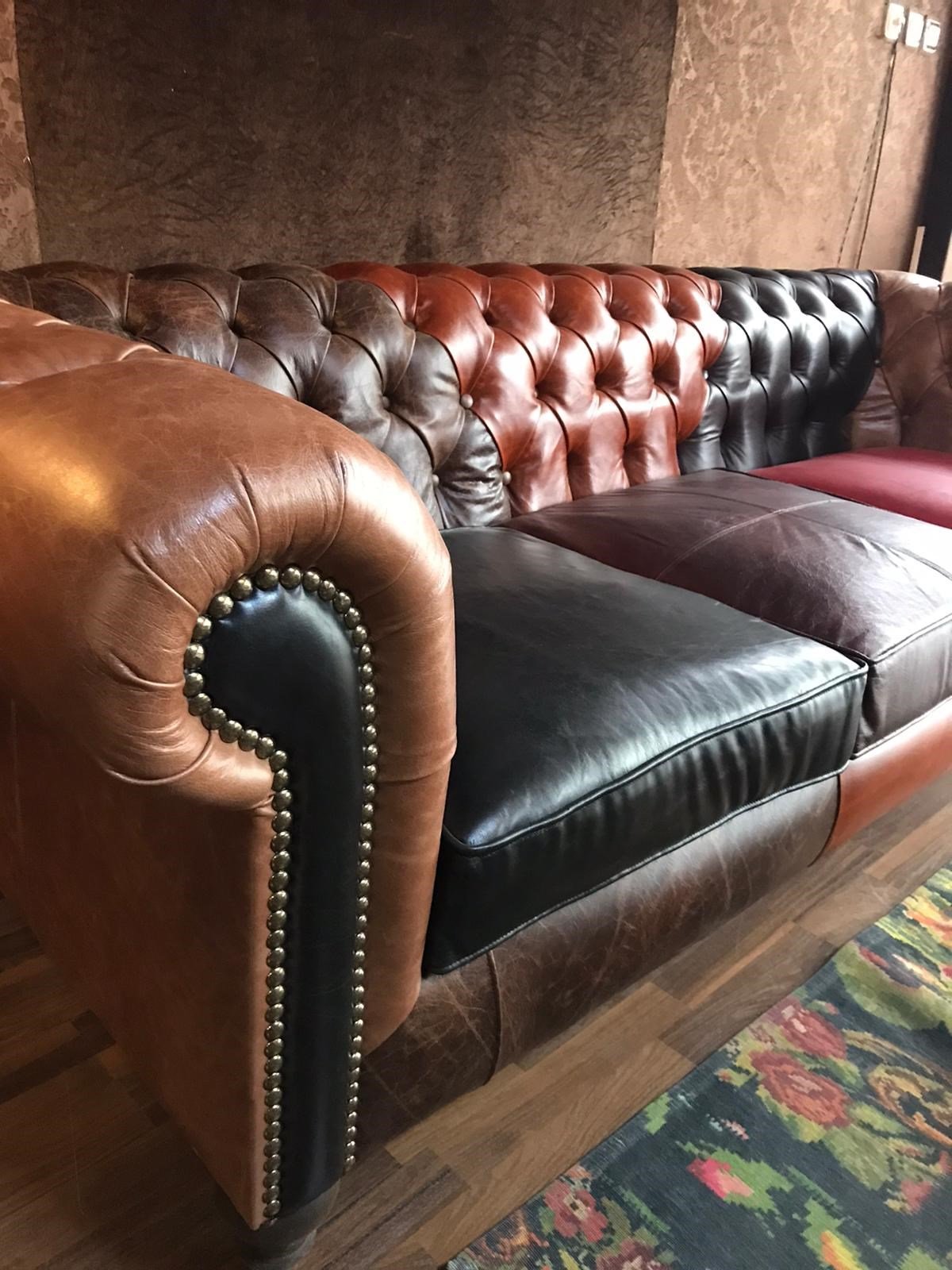 3A MOBİLYA PATCHWORK GERÇEK DERİ CHESTERFİELD