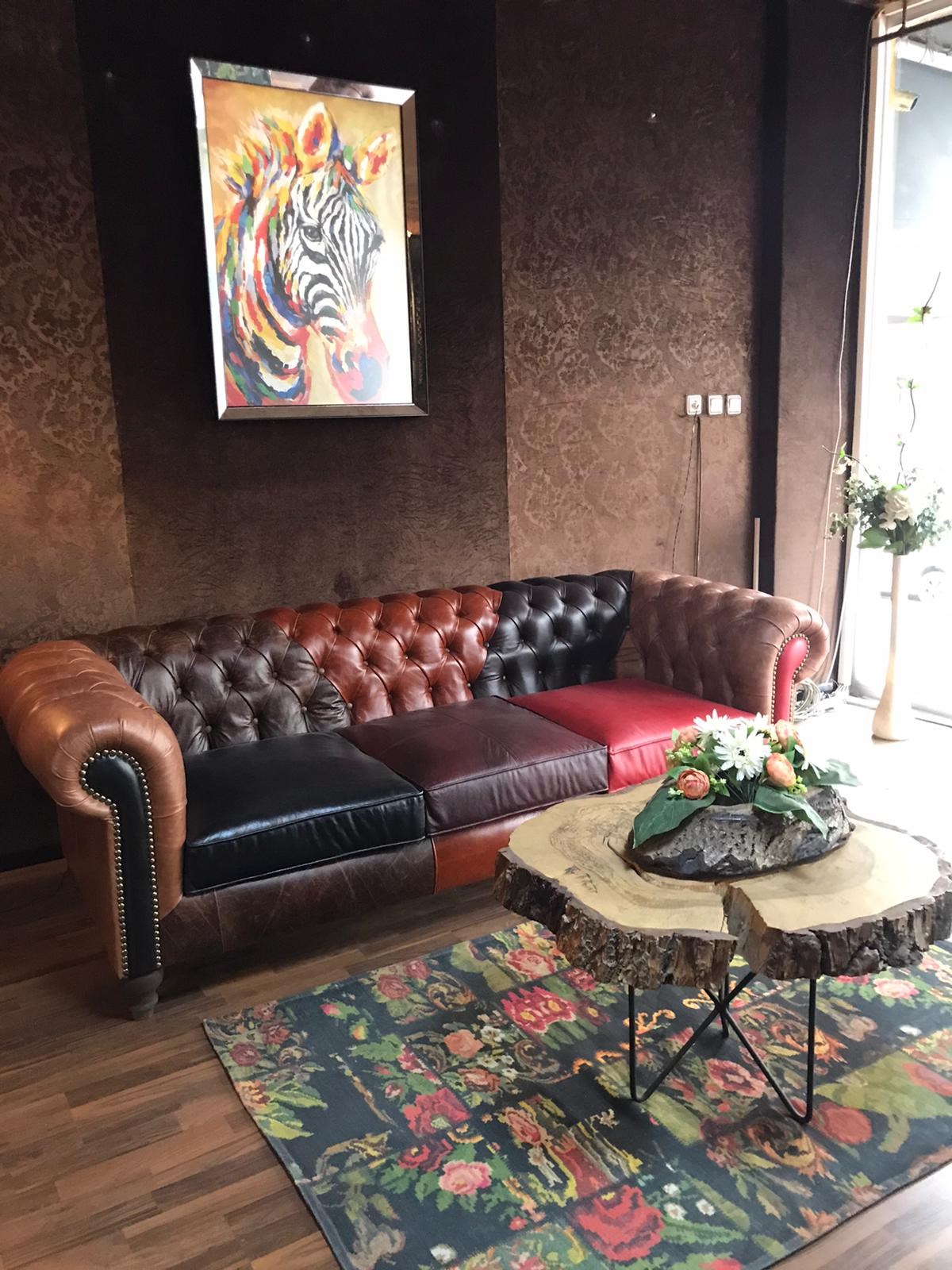 3A MOBİLYA PATCHWORK GERÇEK DERİ CHESTERFİELD