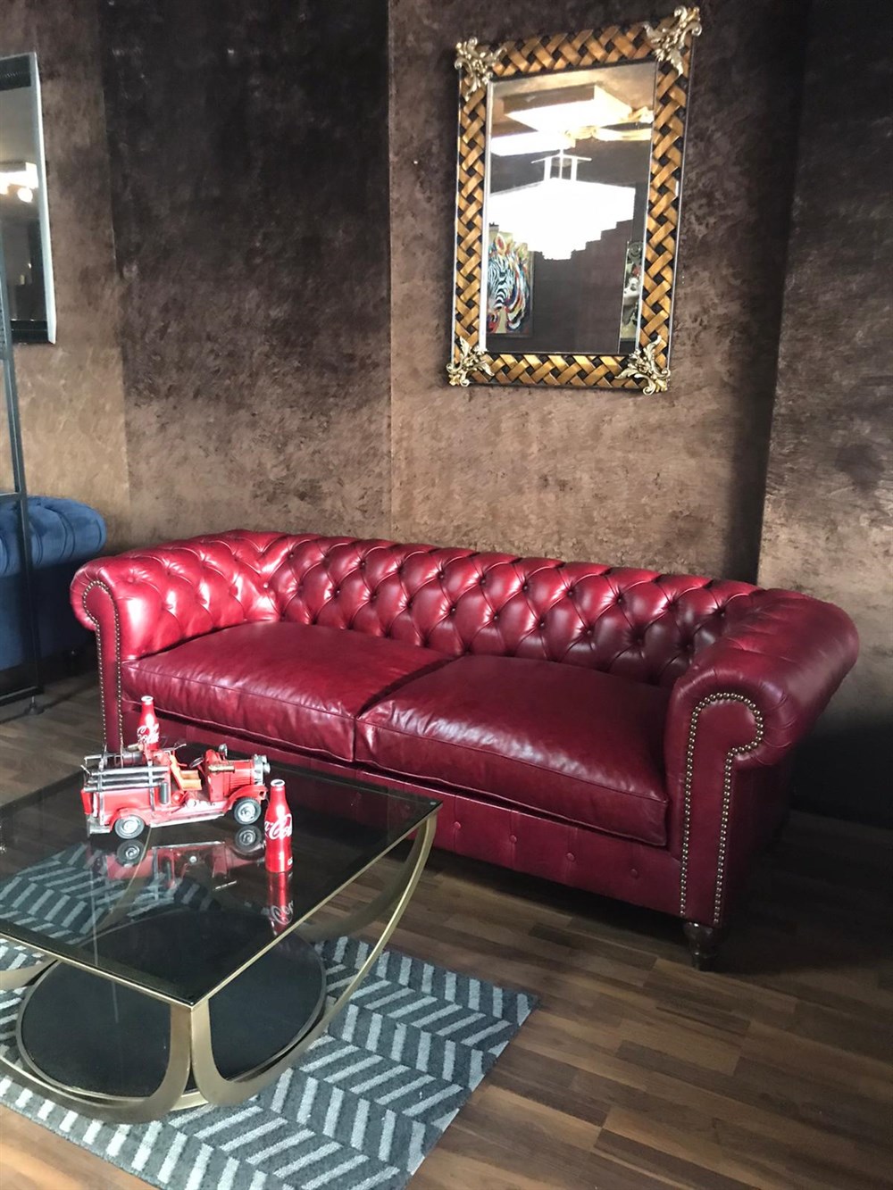 3A MOBİLYA PREMİUM RED HAKİKİ DERİ CHESTERFİELD 