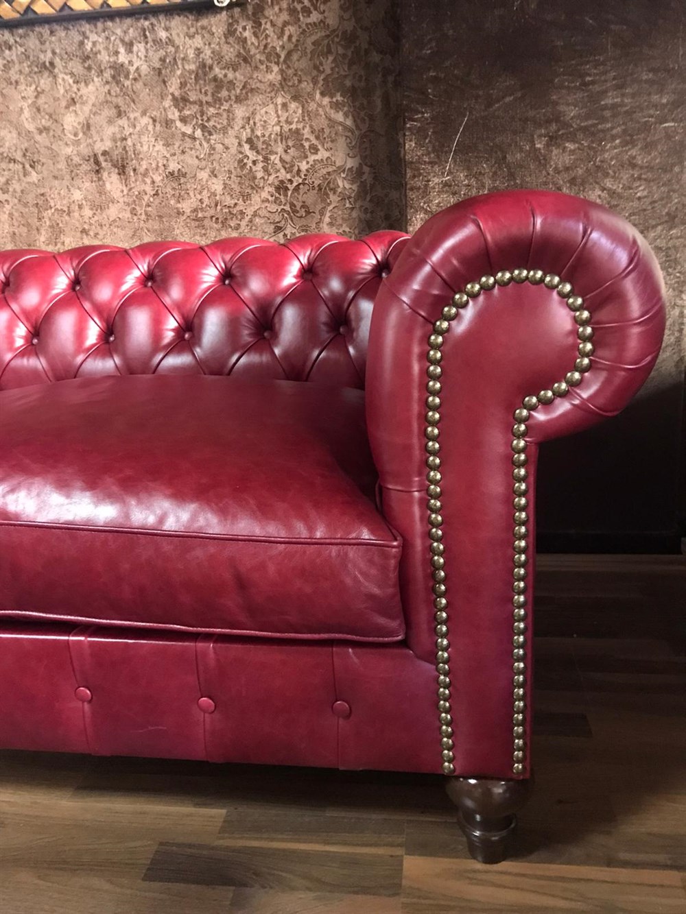 3A MOBİLYA PREMİUM RED HAKİKİ DERİ CHESTERFİELD 
