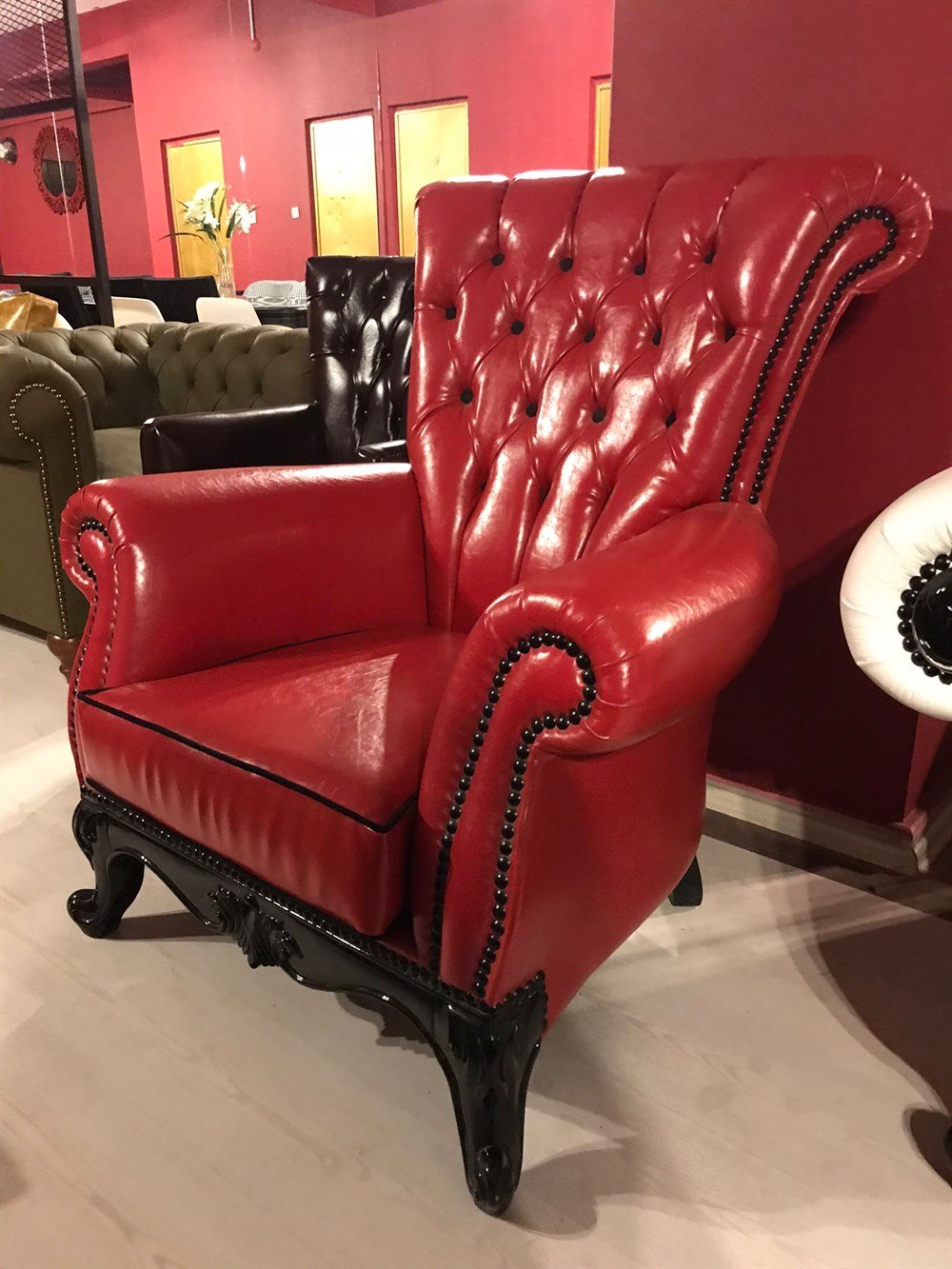 3A MOBİLYA RED & BLACK OYMALI BERJER 