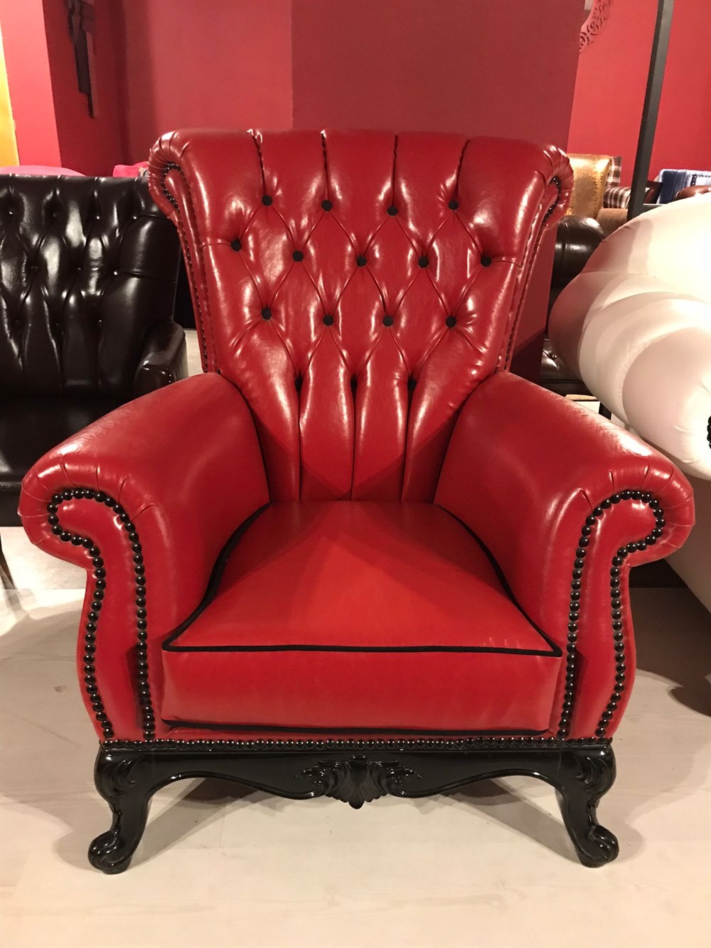 3A MOBİLYA RED & BLACK OYMALI BERJER 