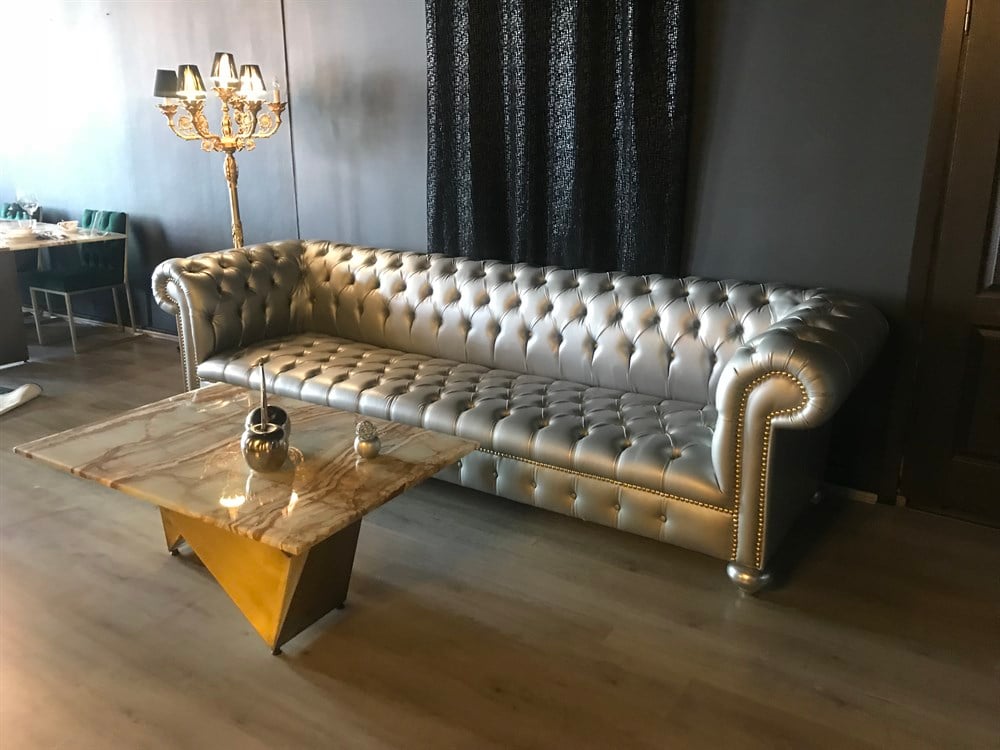 3A MOBİLYA SİLVER LEATHER CHESTERFİELD