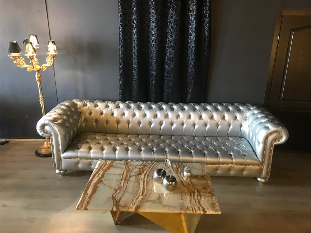 3A MOBİLYA SİLVER LEATHER CHESTERFİELD