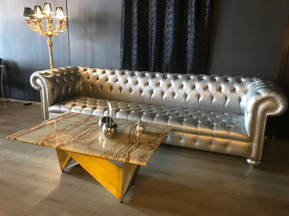 3A MOBİLYA SİLVER LEATHER CHESTERFİELD