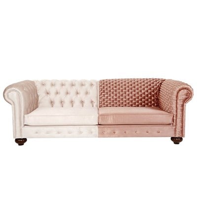 3A Mobilya Modern Örgü Chesterfield - Pembe Beyaz