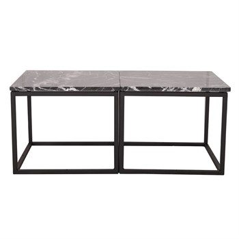 3A Mobilya Siyah Mermer Kare Sehpa 2 li - Siyah Beyaz