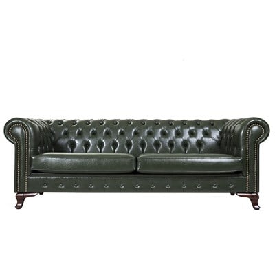 3A Mobilya Green Leather Chesterfield