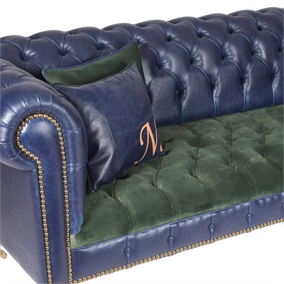 3A Mobilya Dark Blue Green Leather Chesterfield