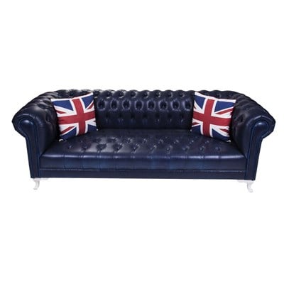 3A Mobilya Dark Blue Leather Chesterield